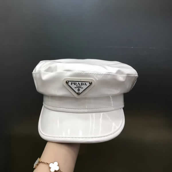 Replica Prada New Spring Autumn leather Military Cap hat Women caps for women flat Hats 02