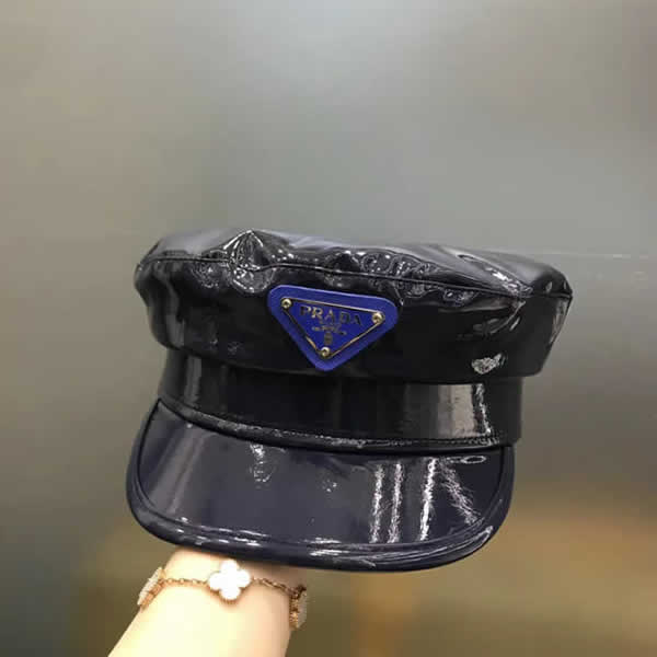 Replica Prada New Spring Autumn leather Military Cap hat Women caps for women flat Hats 03