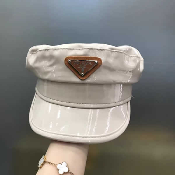 Replica Prada New Spring Autumn leather Military Cap hat Women caps for women flat Hats 04