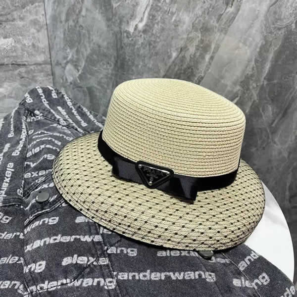 Fake Prada Sun Hat Ladies Hats Wide Brim Straw Hat Women Summer Beach Cap Fedoras Dress Hat 01