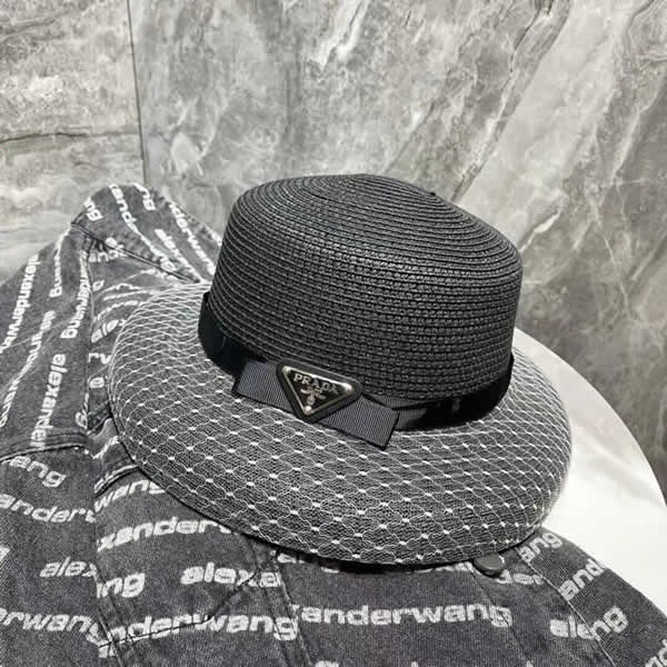Fake Prada Sun Hat Ladies Hats Wide Brim Straw Hat Women Summer Beach Cap Fedoras Dress Hat 02