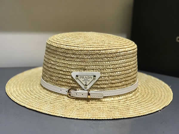 Fake Prada Sun Hat Ladies Hats Wide Brim Straw Hat Women Summer Beach Cap Fedoras Dress Hat 03