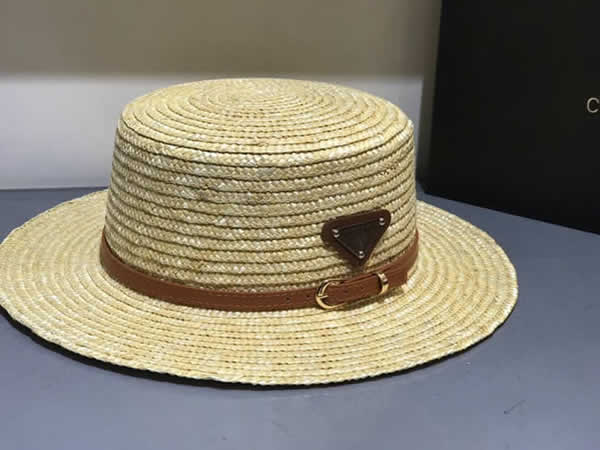 Fake Prada Sun Hat Ladies Hats Wide Brim Straw Hat Women Summer Beach Cap Fedoras Dress Hat 04