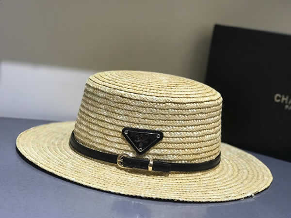 Fake Prada Sun Hat Ladies Hats Wide Brim Straw Hat Women Summer Beach Cap Fedoras Dress Hat 05