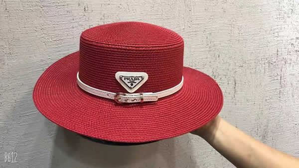 Fake Prada Sun Hat Ladies Hats Wide Brim Straw Hat Women Summer Beach Cap Fedoras Dress Hat 06