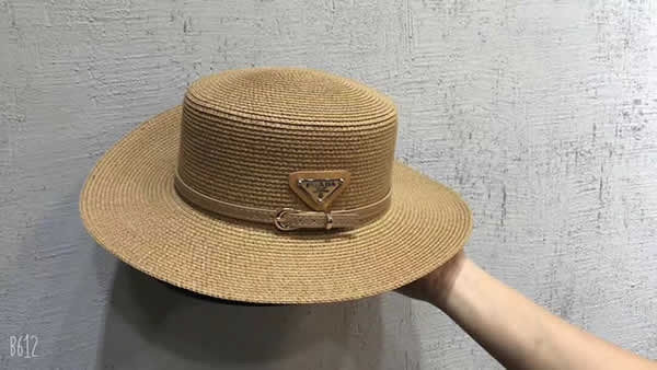Fake Prada Sun Hat Ladies Hats Wide Brim Straw Hat Women Summer Beach Cap Fedoras Dress Hat 07