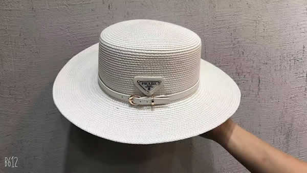 Fake Prada Sun Hat Ladies Hats Wide Brim Straw Hat Women Summer Beach Cap Fedoras Dress Hat 08