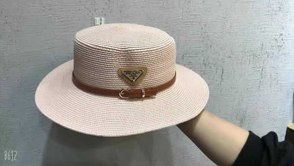 Fake Prada Sun Hat Ladies Hats Wide Brim Straw Hat Women Summer Beach Cap Fedoras Dress Hat 09