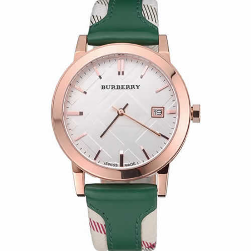 Burberry The City Classic Silver Dial Green Bracelet  622564