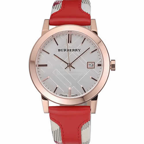 Burberry The City Classic Silver Dial Red Bracelet  622567