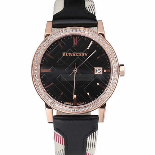 Burberry The City Classic Diamonds Case Black Dial Black Bracelet  622569