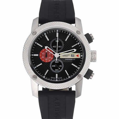 Round Burberry Sport Chronograph White Case Black Dial Black Rubber Bracelet   622618