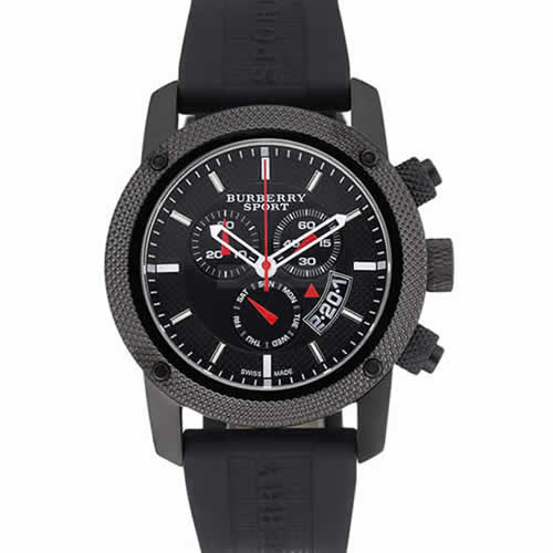 Round Burberry Sport Athlete Chronograph Black Case Triple-eye Black Rubber Bracelet   622619