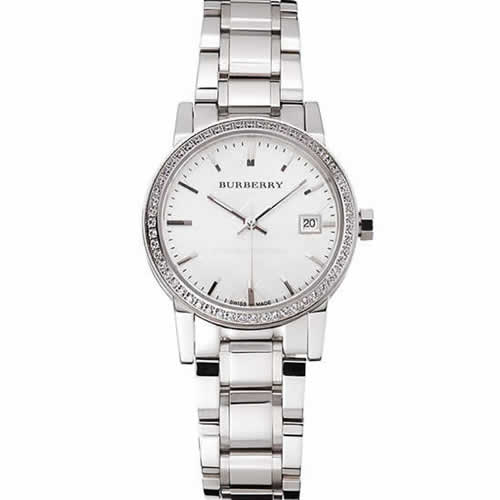 Burberry The City White Dial Diamond Bezel Stainless Steel Case And Bracelet