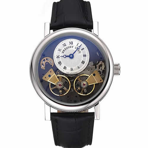 Breguet Duo Tourbillon Silver Case White Dial Black Leather Bracelet  622622