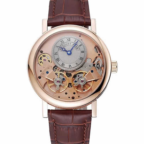 Breguet Tradition Grey Dial Gold Case Brown Leather Bracelet 1454031