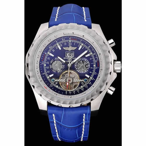 Breitling Bentley Mulliner Tourbillon Blue Dial Stainless Steel Case Blue Leather Strap  622726