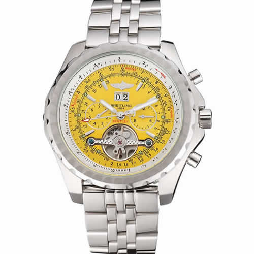 Breitling Bentley Mulliner Tourbillon Yellow Dial Stainless Steel Case And Bracelet  622734