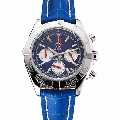 Breitling Chronomat Frecce Tricolori Blue Dial Stainless Steel Case Blue Leather Strap