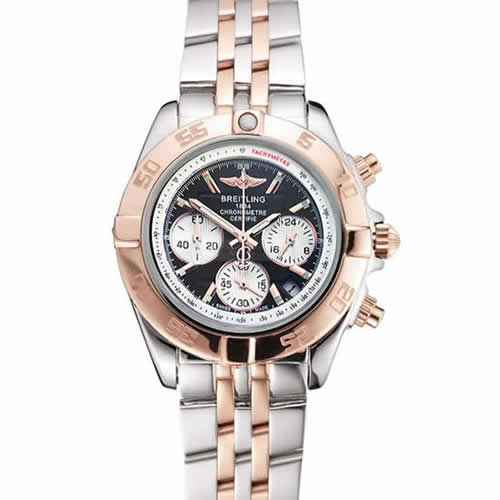 Breitling Chronomat Quartz Dark Blue Dial Rose Gold Case Stainless Steel Case Two Tone Bracelet