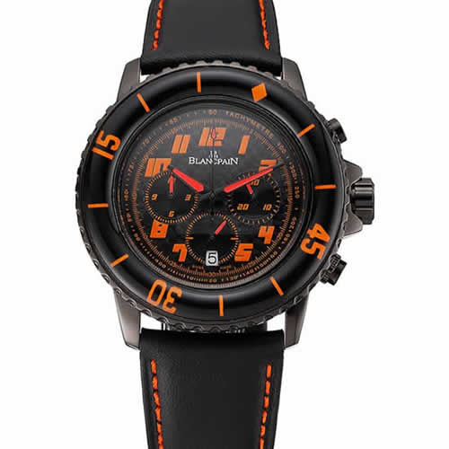 Blancpain Fifty Fathoms Speed Command Carbon Fiber Dial With Orange Markings Black PVD Case Black Leather Strap 1453776