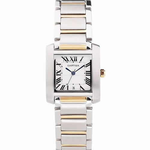 Cartier Tank Francaise 29mm White Dial Stainless Steel Case Two Tone Bracelet