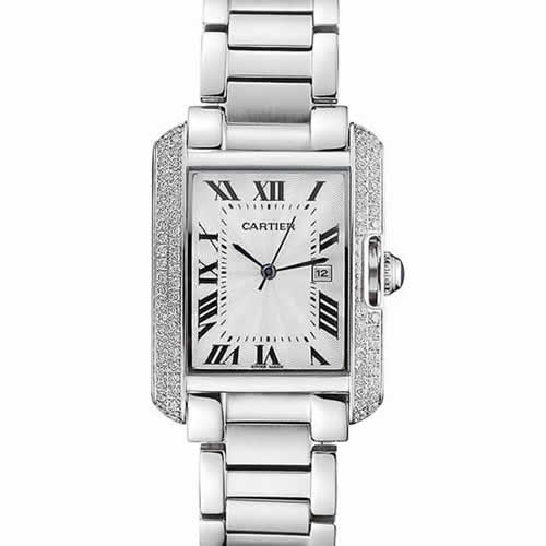 Cartier Tank Anglaise 30mm White Dial Diamonds Steel Case Stainless Steel Bracelet