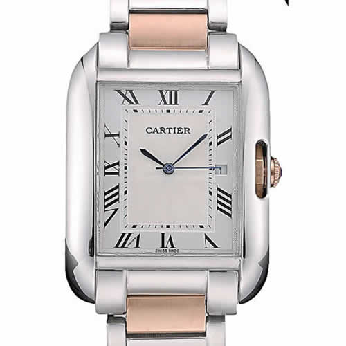 Cartier Tank Anglaise 36mm White Dial Stainless Steel Case Two Tone Bracelet