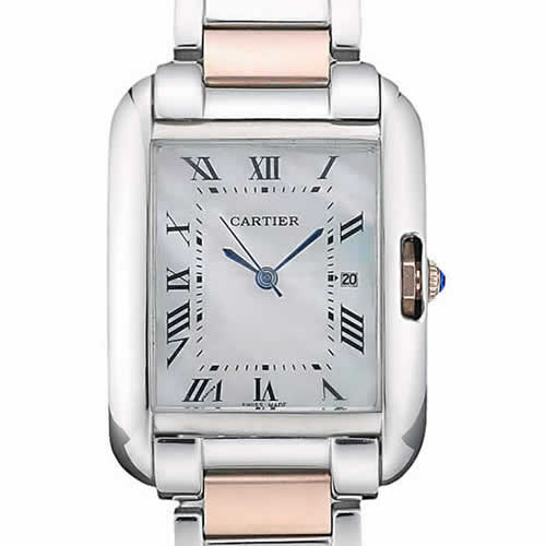 Cartier Tank Anglaise 30mm White Dial Stainless Steel Case Two Tone Bracelet