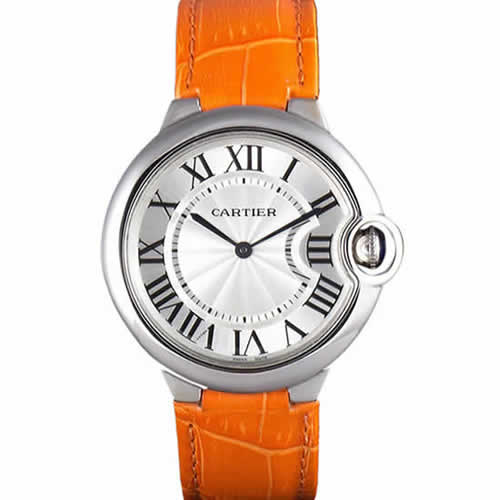 Cartier Ballon Bleu Silver Bezel with White Dial and Orange Leather Band  621550