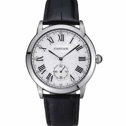 Cartier Ronde Louis White Dial Black Leather Strap 621977