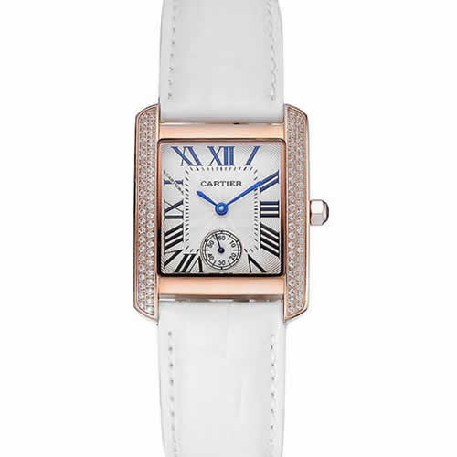 Cartier Tank MC Gold Diamond Case White Dial White Leather Strap  622169