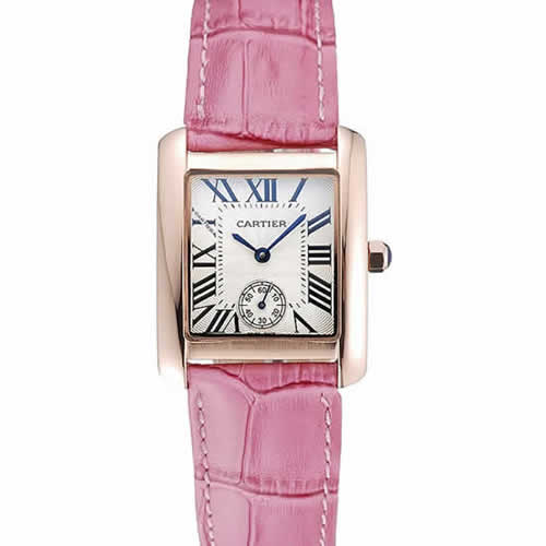 Cartier Tank MC Gold Case White Dial Pink Leather Strap  622176