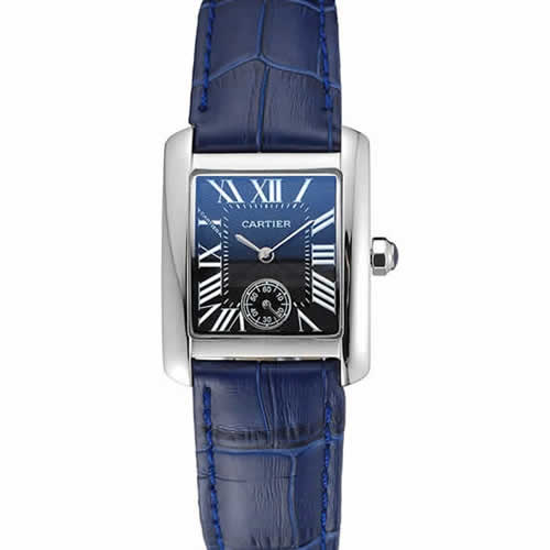 Cartier Tank MC Stainless Steel Case Blue Dial Blue Leather Strap   622178