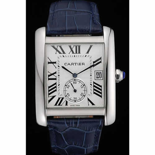 Cartier Tank MC White Dial Stainless Steel Case Blue Leather Strap  622575