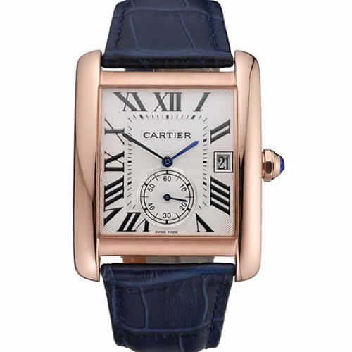 Cartier Tank MC White Dial Gold Case Blue Leather Strap  622577