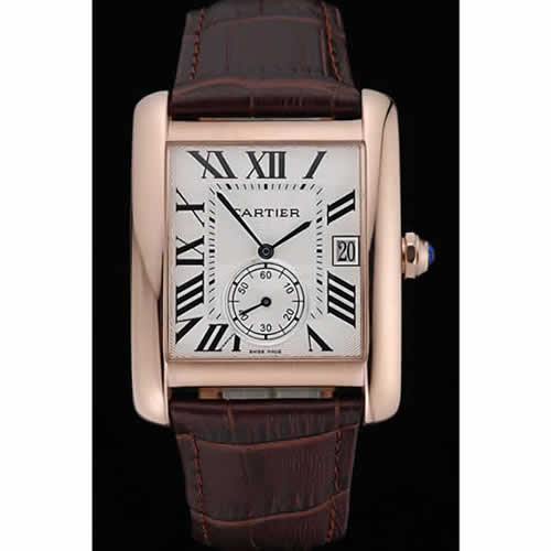 Cartier Tank MC White Dial Gold Case Brown Leather Strap  622578