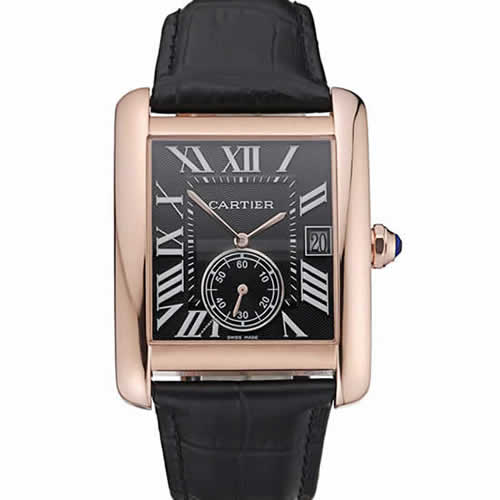 Cartier Tank MC Black Dial Gold Case Black Leather Strap  622580