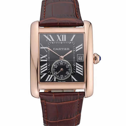 Cartier Tank MC Black Dial Gold Case Brown Leather Strap  622582