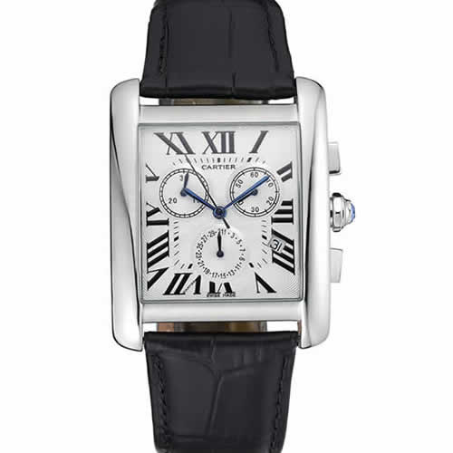 Cartier Tank MC White Dial Stainless Steel Case Black Leather Bracelet  622689