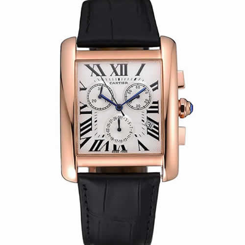 Cartier Tank MC White Dial Gold Case Black Leather Bracelet  622693