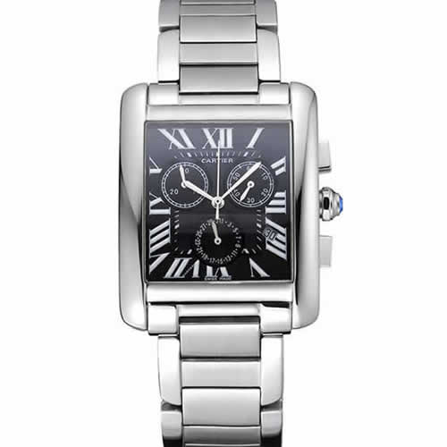 Cartier Tank MC Black Dial Stainless Steel Case And Bracelet  622698