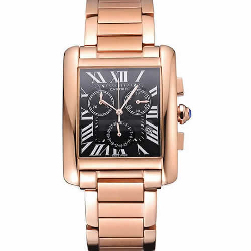 Cartier Tank MC Black Dial Rose Gold Case And Bracelet  622703