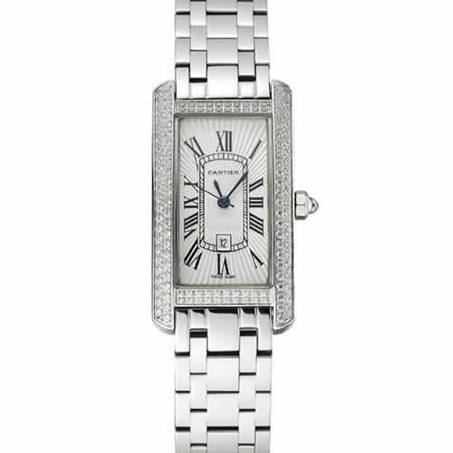 Cartier Tank Americaine White Dial Diamond Bezel Stainless Steel Case And Bracelet 1453777