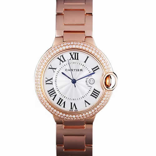 Cartier Ballon Bleu 42mm White Dial Diamonds Pink Gold Case And Bracelet