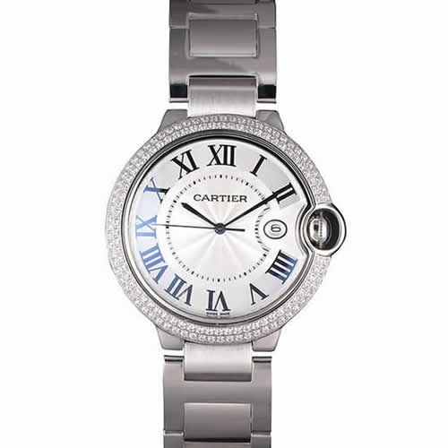 Cartier Ballon Bleu 44mm White Dial Diamonds Stainless Steel Case And Bracelet