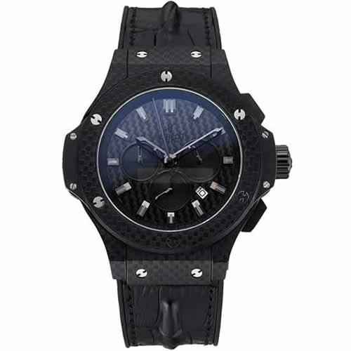 Hublot Big Bang Carbon Dial Carbon Case And Bezel Black Leather Strap  622773