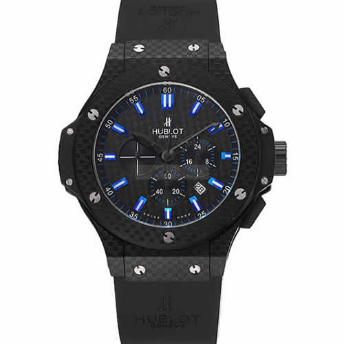 Hublot Big Bang Carbon Dial With Blue Markings Carbon Case And Bezel Black Rubber Strap  622774