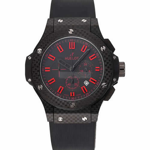 Hublot Big Bang Carbon Dial With Red Markings Carbon Case And Bezel Black Rubber Strap  622775