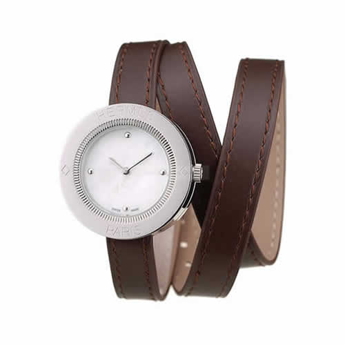 Hermes Classic MOP Dial Brown Elongated Leather Strap